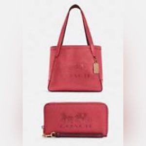 Coach Leather HORSE AND CARRIAGE TOTE C4063 IMSQO Pink Bag & Matching Wallet NWT